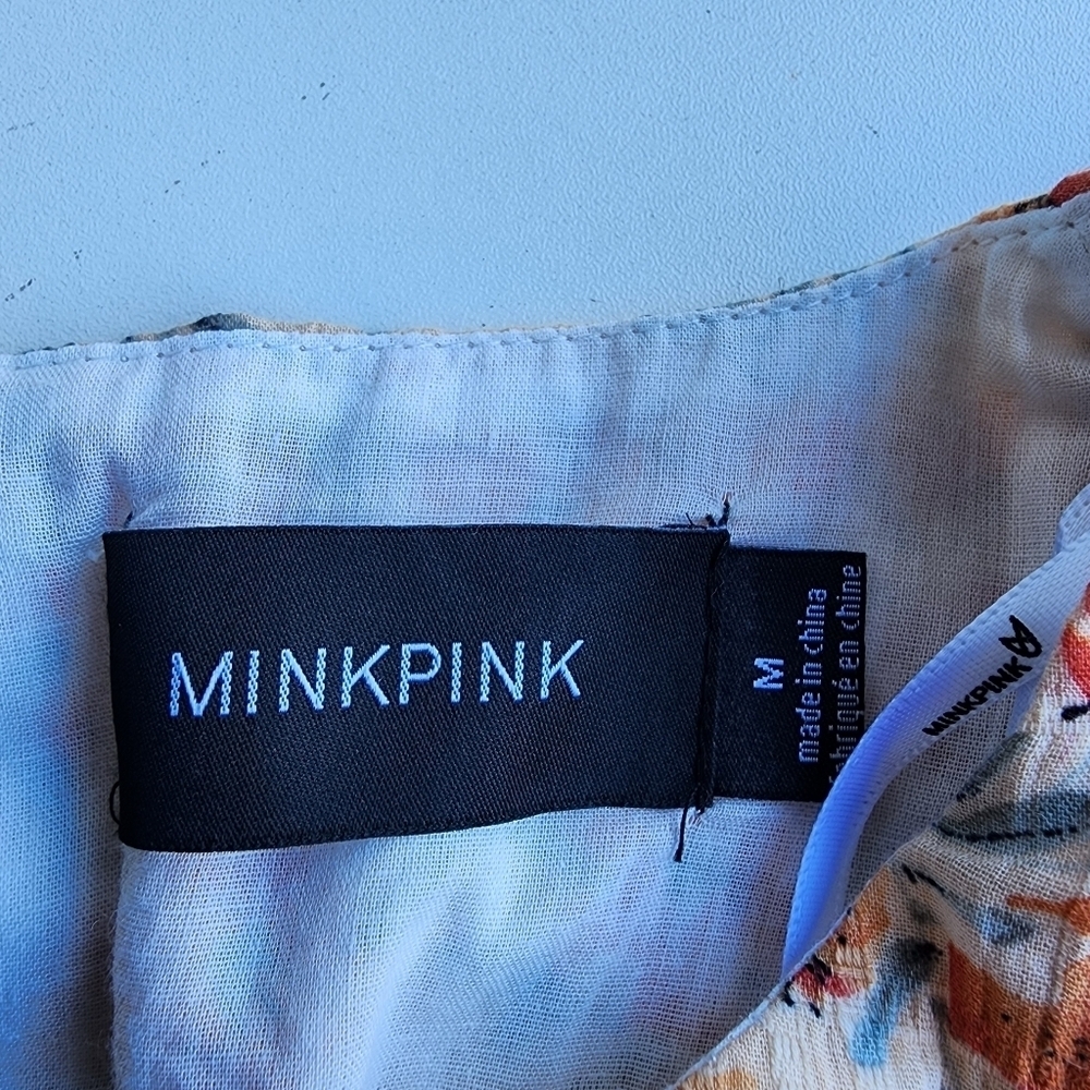 MINKPINK Zahari Dress Womens Floral Ruffled Flutter Sleeve Cottage Cutout M - Picture 16 of 16